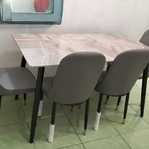 STARLEAD Set Meja Makan 4-6 Kursi Minimalis Sintered Stone - Ermine Grey | Meja Makan Batu Motif Marmer | Dining Table | Stylish Furniture