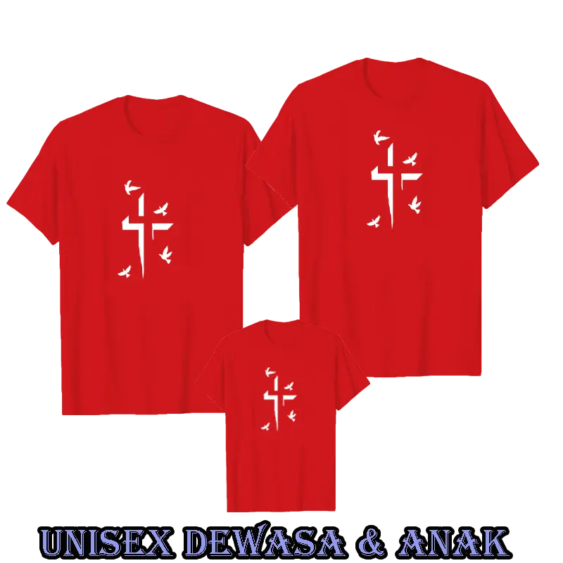 Kaos Baju Keluarga Rohani Natal Salib Kaos Gereja Anak Anak Baju Dewasa Unisex Lengan Pendek 2