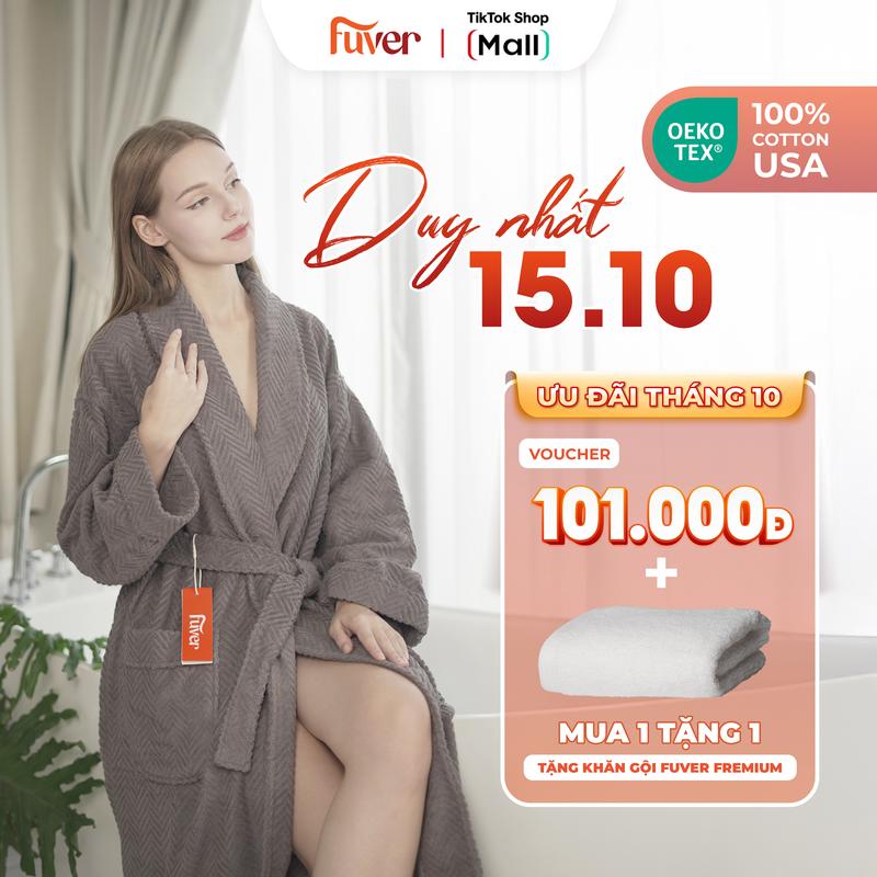 Áo choàng tắm cao cấp Fuver Herringbone, Áo choàng khách sạn nam nữ , Cotton USA sang trọng, thấm hút, kháng khuẩn