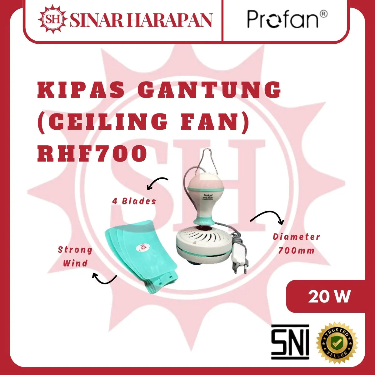 Kipas Baling Gantung 700mm 20 Watt / Ceiling Fan Profan RHF 700