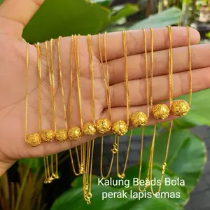 kalung bola beads ukir perak lapis emas