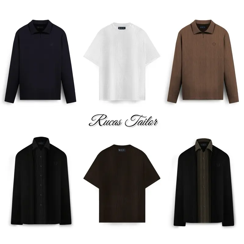 RUCAS Tailor “Textured Long Sleeve” Polo Shirt | “Textured Knitting” Tee - White n Brown | “D’Rise Of Textured” Art Panting Hoodie n Shorts | Gradient Brown Leather | Crown Leather Cap 1