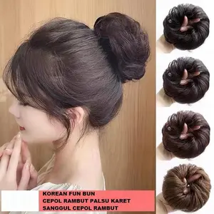Karet Scrunchie, Korean Fun Bun, Cepol Rambut Palsu, Sanggul Ikat Rambut MLH M13