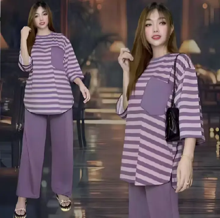BISMILAH ONESET ATASAN OVAL KANTONG DADA LD 120 VISTATERRY MOTIF SALUR celana karet wanita setelan baju basic Panjang Oversize Nyaman Rayon Dewasa Remaja Simple