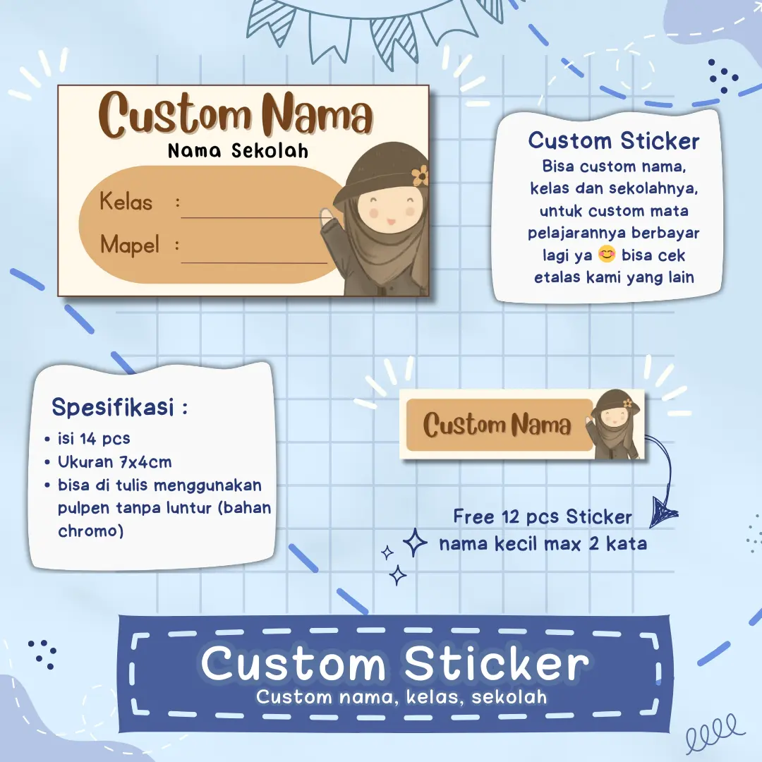 Custom Sticker Label Nama Anak Sekolah Paud TK SD Kertas