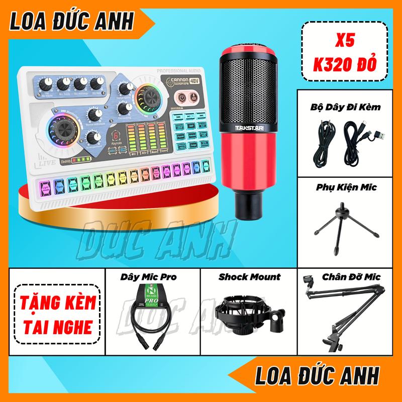  Bộ Sound Card X5 Mới Mic PC K320 Màu Đỏ Đen Dùng Dây NMC Cao Cấp Chuyên Thu Âm Hát Livestream Tặng Kem Tai Nghe 