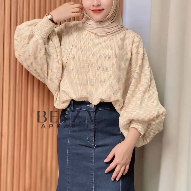 [Beyza Apparel] Karin Batwing Rajut Premium Atasan Wanita Korean Style Motif Abstract Blouse Kelelawar Lengan Balon Baju Panjang Oversize Knitwear 5