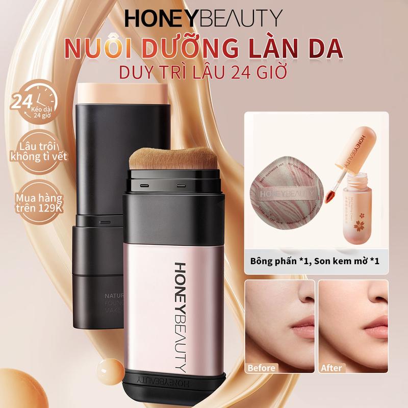 *Kem Nền Dạng Thỏi, HONEY BEAUTY, 2 Trong 1 Bao Gồm Kem Nền Và Cọ, Lâu Trôi Trong 8 Giờ, Lì Và Không Thấm Nước, 12,5g, [Thanh Toán Khi Nhận Hàng]