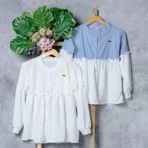 CHIKA BLOUSE baju atasan anak perempuan usia 7 sampai 15 tahun bahan Crinkle mix katun salur tunik anak kekinian kemeja anak perempuan terlaris Fashion rok