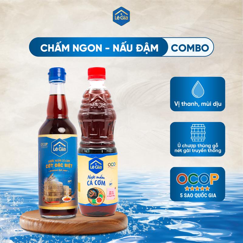  Chấm ngon - nấu đậm  Combo gồm 1 nước mắm cốt đặc biệt 525ml + 1 nước mắm cá cơm 650ml  