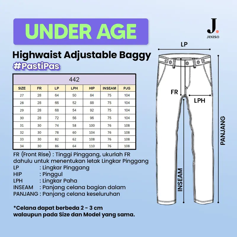 JINISO UNDER AGE - 442 Adjustable Baggy Highwaist Celana Jeans Wanita Warna Khaki 1