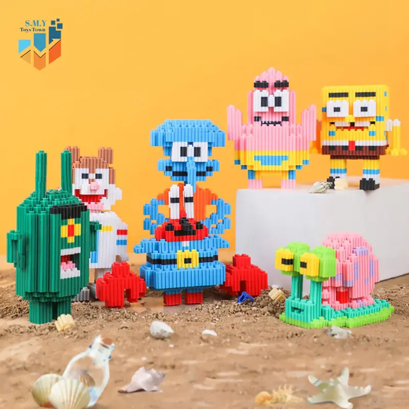 SMY Nano Blocks Spongebob Mainan Anak Mini Bricks Education Toys Balok Susun Puzzle Animasi 3D Model 0