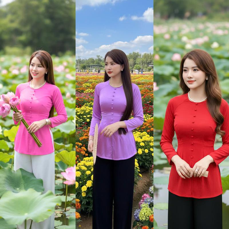  ÁO LẺ BÀ BA CỔ TRÒN SÉT BỘ BÀ BA TRƠN TAY DÀI NÚT NÓN CHẤT VẢI LỤA ÁNH SAO ĐỦ SIZE S-3XL 