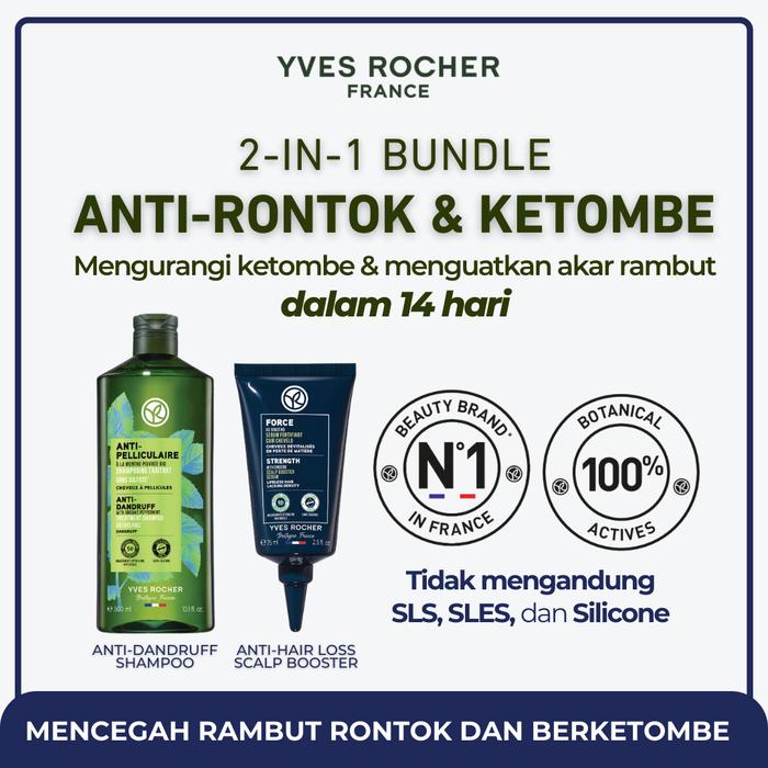 Gambar [BUNDLE] Yves Rocher Double Power Anti Ketombe dan Anti Rontok Anti Dandruff Shampoo 300 ml & Anti Hair Loss Scalp Booster 75 ml - Organic Peppermint & Ginseng Extract - Memperkuat Akar Rambut & Mengurangi Patah dari Yves Rocher Indonesia Kota Administrasi Jakarta Utara Tokopedia