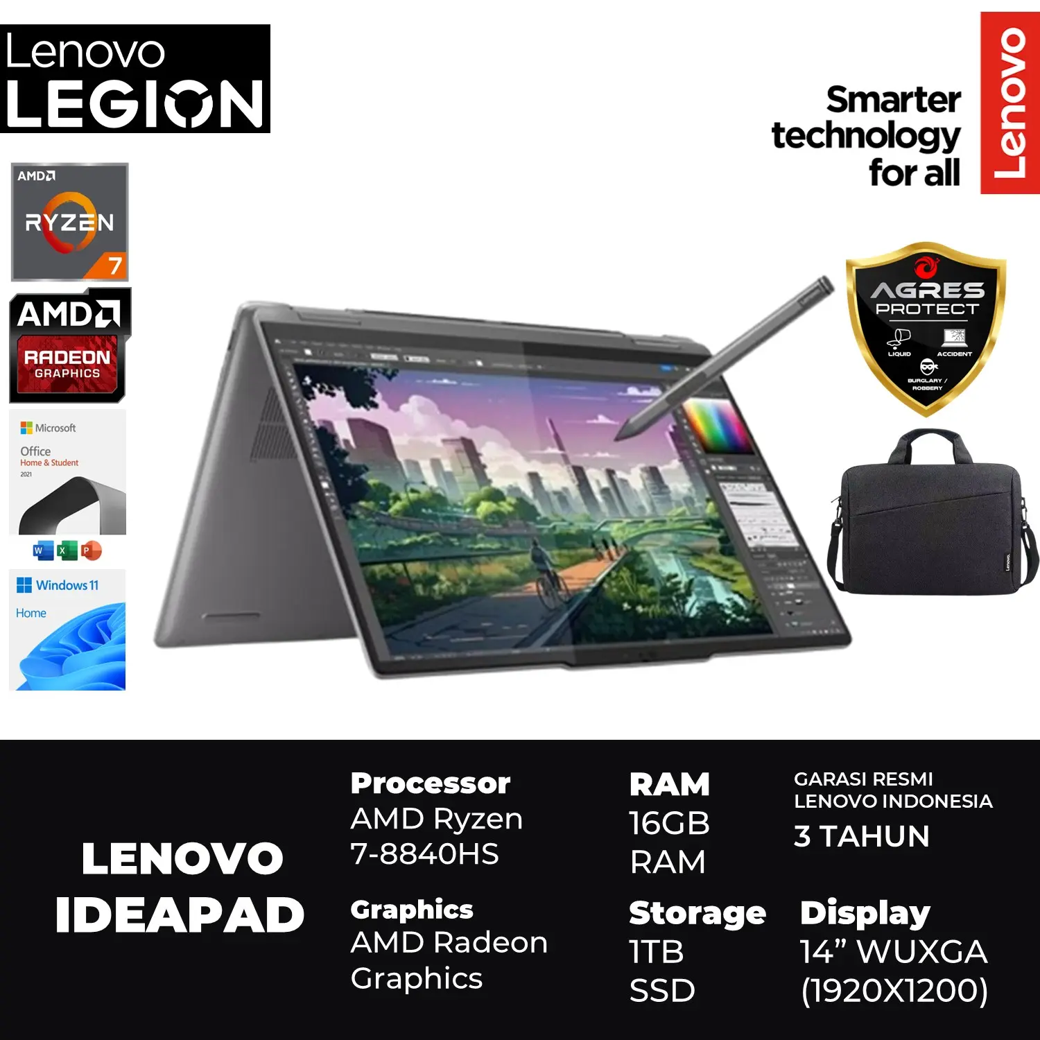 Laptop Lenovo YOGA 7 2IN1 14 OLED RYZEN 7 8840HS 16GB 1TB W11+OHS Screen 14.0WUXGA PEN