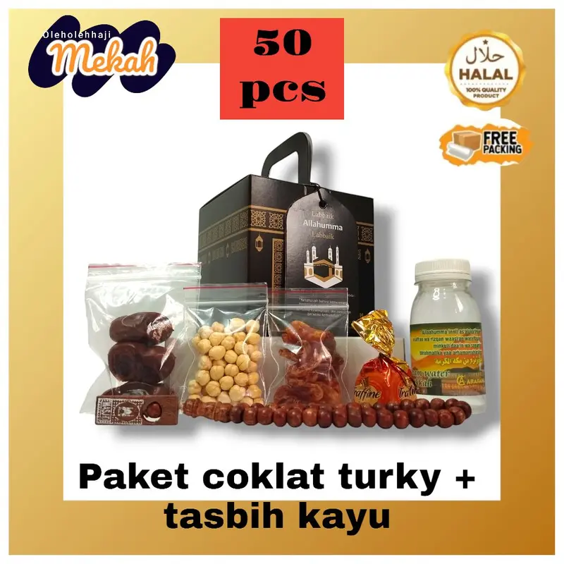 Paket Dus Kabah Isi 50 Pcs Varian Coklat + Tasbih - Makanan Manis - Chocolate, Cemilan, Snack, Food, Kering, Cokelat hampers Gift Kismis 4