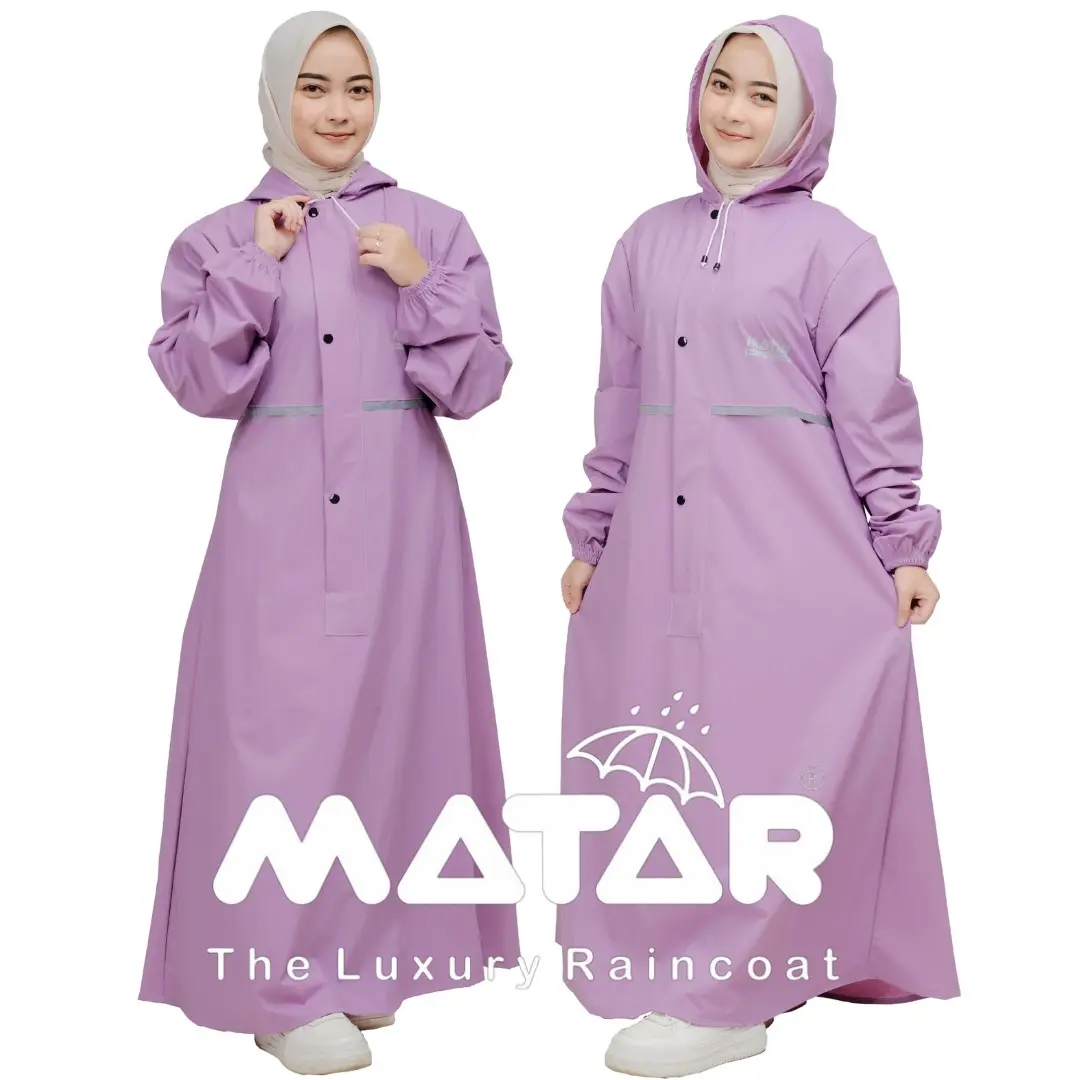 JAS HUJAN WANITA GAMIS SYAR'I MUSLIMAH DEWASA JUMBO BAHAN PVC KARET TEBAL ELASTIS TAHAN AIR LILAC Jas Hujan Syari