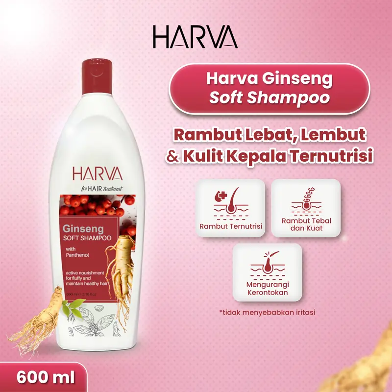 HARVA Natural Soft Shampoo (Ginseng) 600ML |  Haircare Sampo Conditioner Perawatan Rambut Rontok Kering Ketombe Dengan Ginseng Vitamin 2