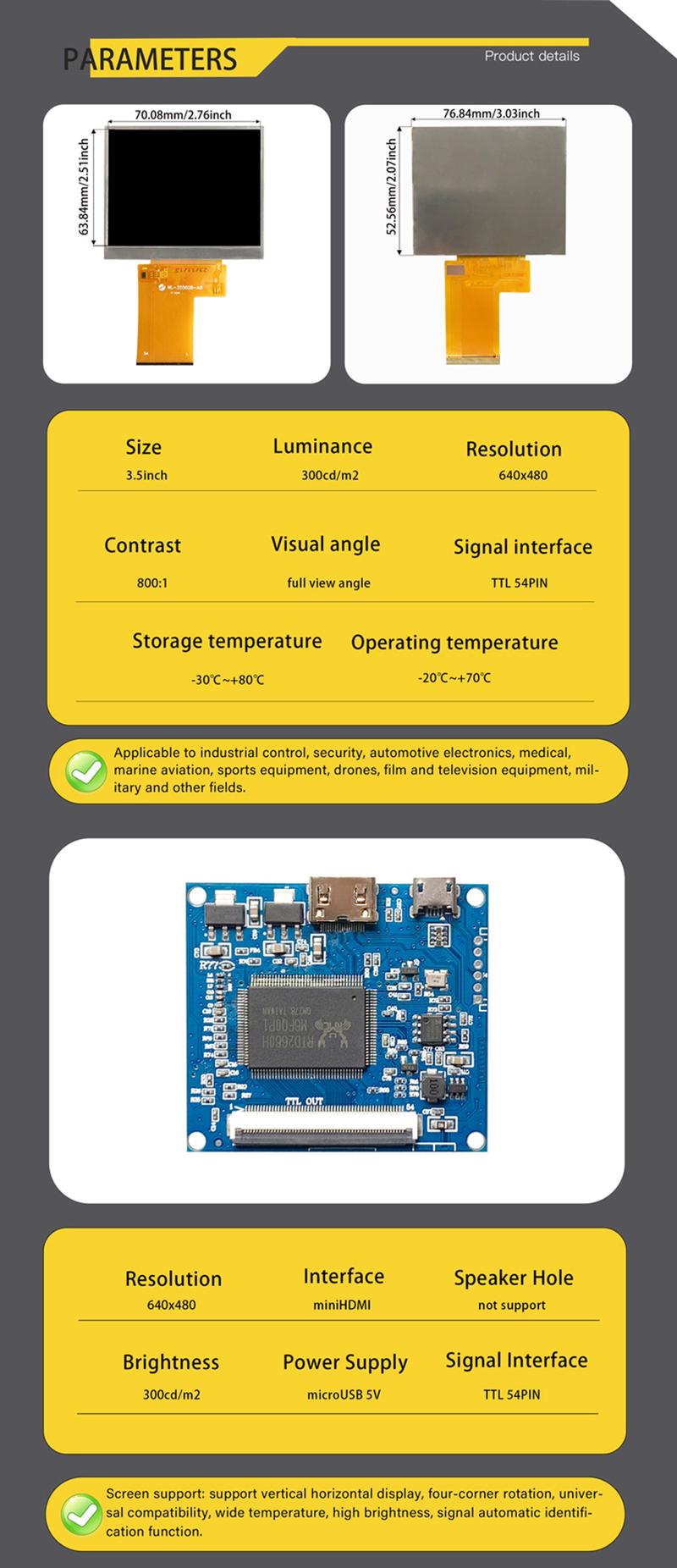 Product Introduction of LESOWN Small LCD 54PIN Panel Display Screen 3.5 inch TFT Resolution 640x480 HD IPS HDMI Module for Windows Camera Equipment 0