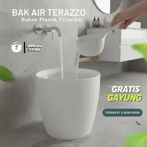 POT BUNGA TANAMAN PLASTIK LOVENIA 50 MODEL KERAMIK POLOS BAHAN TEBAL + RODA BAWAH PC 8050 PUTIH
