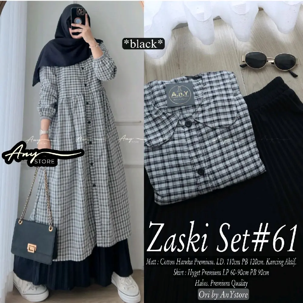 Zaskia Set (Atasan&Rok) Setelan Wanita Bahan Catton Mix Hyget By Any Store