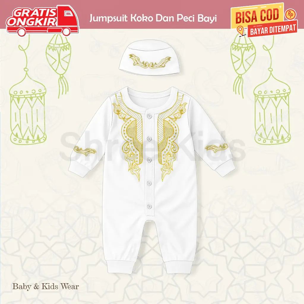 Baju Koko Bayi Newborn Jumper Koko Bayi Baru Lahir Aqiqah Set Peci SR 38
