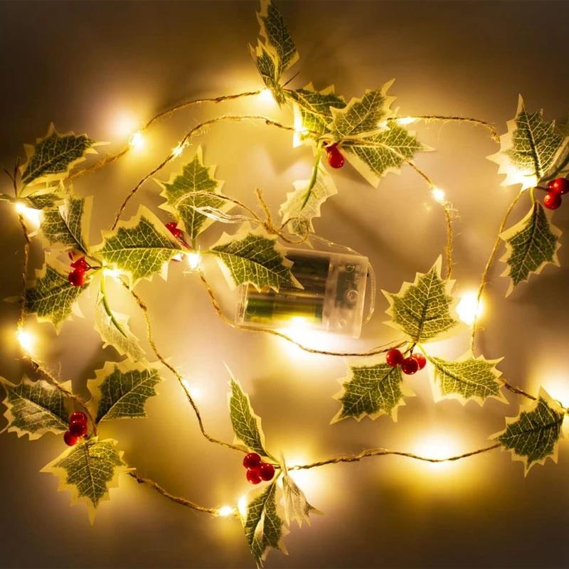 2m Simulated Berry Leaves Light Holly Mistletoe LED String Lights ...