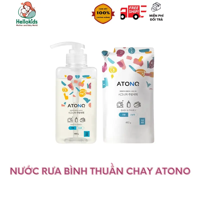 Nước Rửa Bình Rửa Chén Thuần Chay Atono Hàn 480gr
