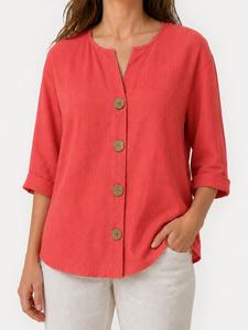 Camisa de mujer para verano con ajuste holgado y botones, top casual con mangas 3/4, perfecto para uso diario, viajes, vacaciones y playa, estilo bohemio