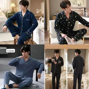 PIYAMA PRIA DEWASA KAOS KATUN IMPORT PREMIUM MOTIF KANCING KRAH SETELAN CELANA PANJANG BIG SIZE L-3XL NEW ARRIVAL