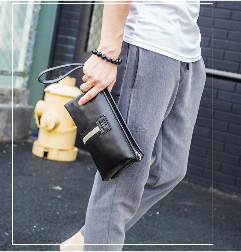 Product Introduction of 2025 Men's Clutch Bags Genuine Leather Double Layer Large Hand Bag for Male Long Wallets Envelope Bag Zipper Black Brand 11