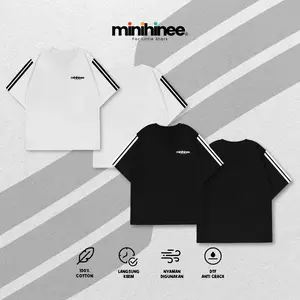 Minihinee Kaos Baju Anak T-shirt Third Stripe Black and White
