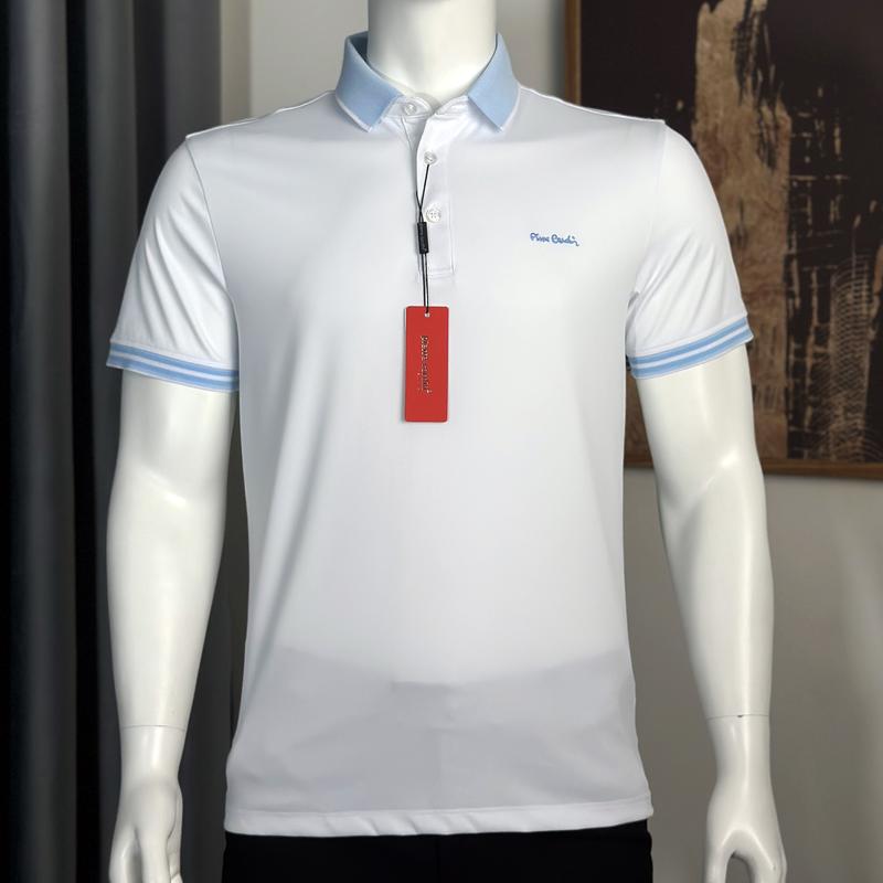 Áo Polo, Áo Thun Nam Pie Mẫu Xuất Hàn Màu Trắng Vải Thun Lạnh