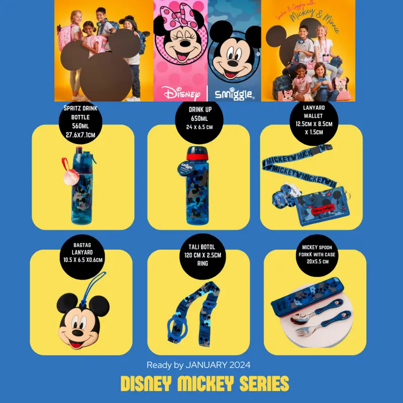 SMIGGLE X DISNEY MICKEY MINNIE DRINK UP /SPRAY BOTTLE/ LUNCHBOX/SPOON SET 6