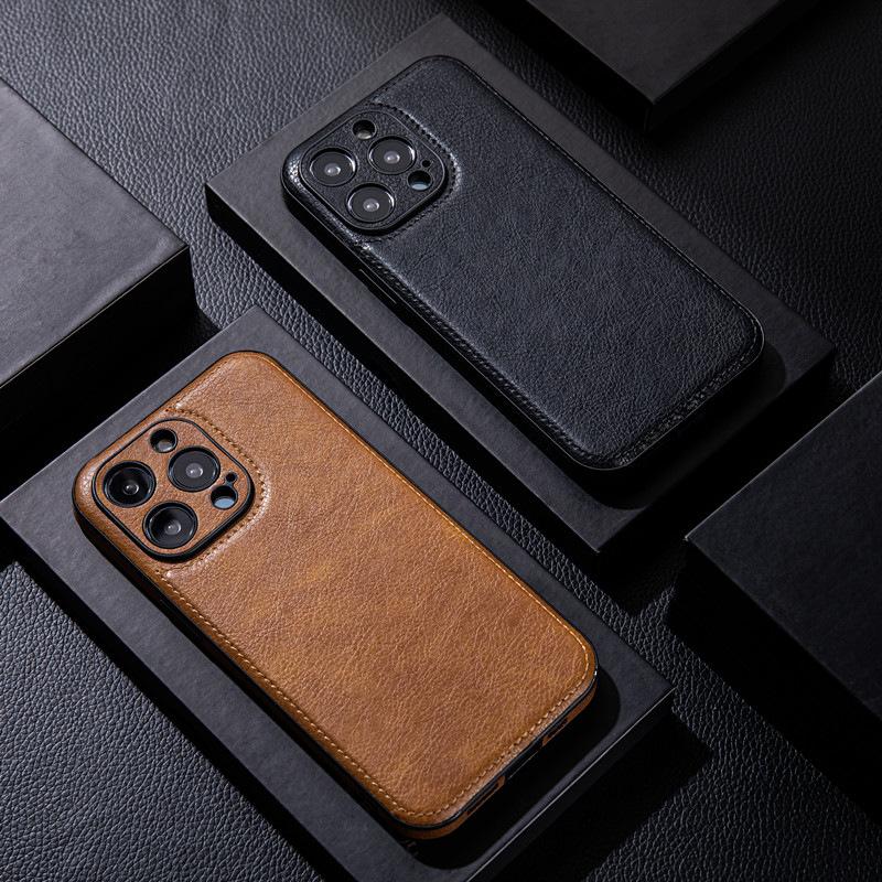 Ốp lưng bảo vệ camera bằng da PU, phong cách retro, dành cho iPhone 17/7, 8, X, XR, XS, 7 Plus, 11, 12, 13, 14, 15, 16, Pro Max; sang trọng, mềm mại và mỏng nhẹ, ốp lưng mặt sau chống sốc
