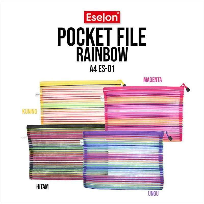 Pocket File Jaring Pelangi Jahitan Rapi / Pocket File Rainbow 4 Ukuran Eselon 2
