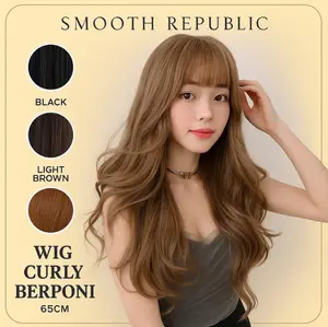 Wig Full Lace Long Curly Rambut Palsu 65cm Poni 13cm Bahan Berkualitas Tinggi Cocok Semua Wajah dan Warna Kulit COD READY STOK