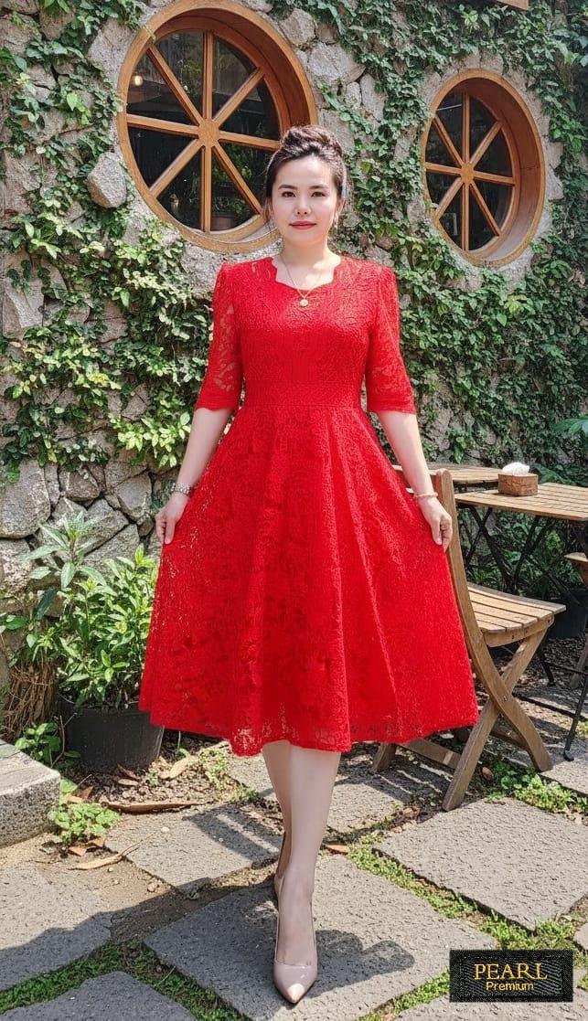 Dress Renda Mewah dan Cantik Lapis Katun Adem