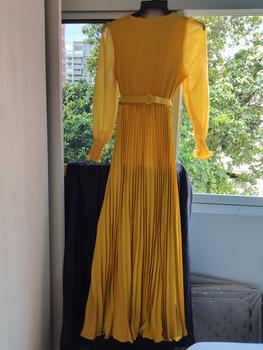 Product Review of Korean StyLe Women Ladies Puff Long Sleeve Chiffon Slim Pleated Swing Maxi Long Party Dress with Waist Belt Ready Stock Formal Womenswear from V**e 0