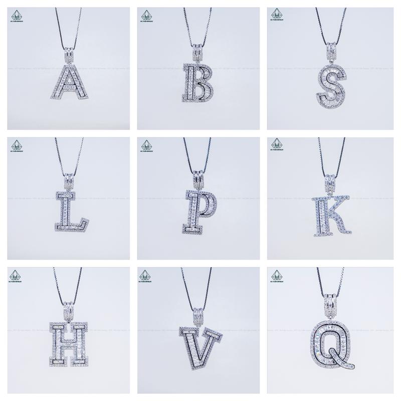 Mặt Dây Chuyền Chữ Bạc 925 Xi Kim Đính Đá CZ PX050 Hà Tuấn Jewelry