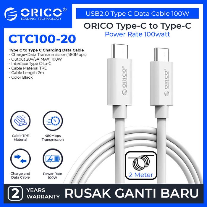 Gambar ORICO USB2.0 100W C TO C 2M - CTC100-20 - 2M dari ORICO INDONESIA Official Shop Kota Administrasi Jakarta Utara 5 Tokopedia