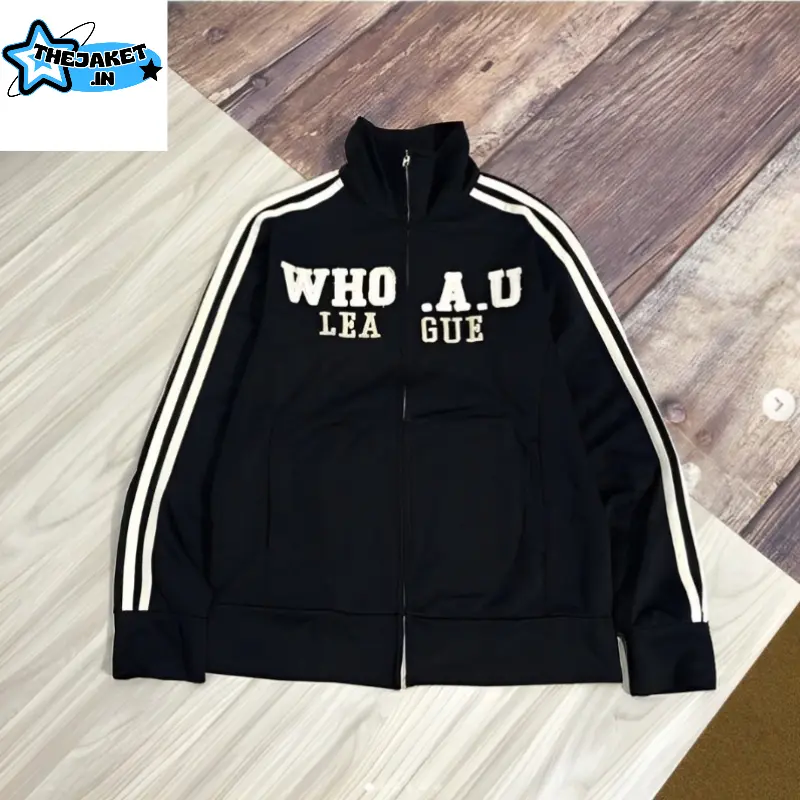 (BISA COD) Jaket Tracktop WHO AU League Casual Zipper Pria Wanita - Bahan Lotto Tebal - Hitam