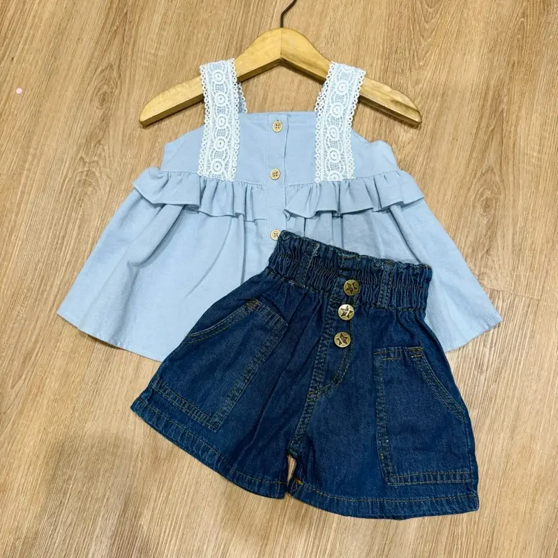 Leika Setelan Anak Atasan Babydoll Linen dan Ripjeans Mini  Perempuan 4