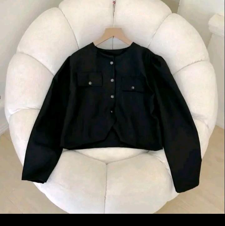 CROP BLAZER WANITA SEMIWOLL OUTER BASIC POLOS Atasan 2