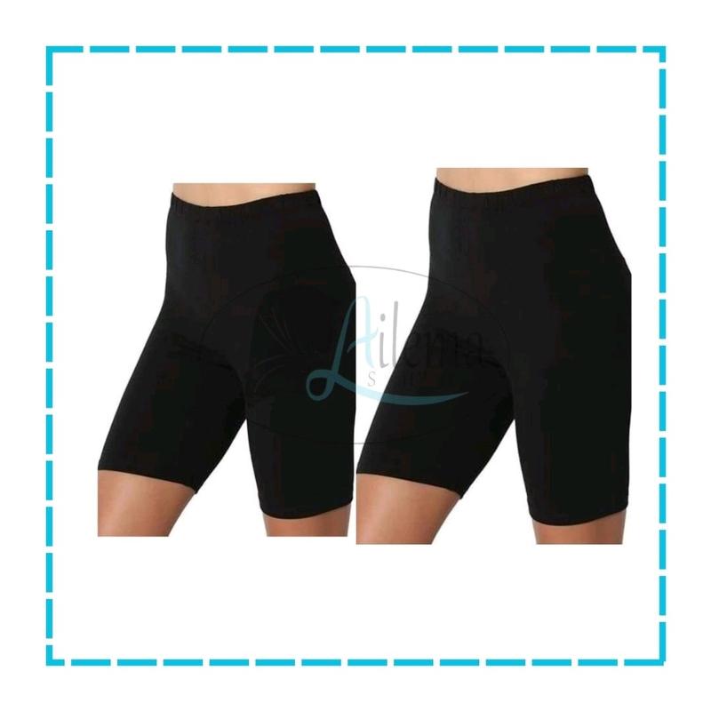 Paket Hemat 2 Pcs Legging Pendek Wanita / Legging Spandek Polos / Celana Dalaman Nyaman Tebal Melar Panjang Standar Hitam Stretch 1