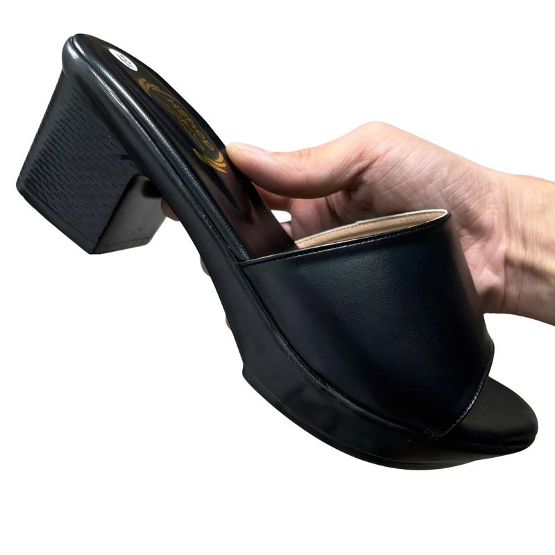 5 phân gót vuông Dép nữ cao gót HShop mẫu lê một bản HT-02 Dép lê đủ size 36-40 chất liệu da mềm mặt đế có vân chống trơn chống trượt. DéP GiàY