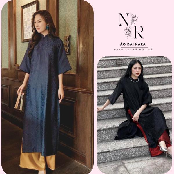 Áo Dài Gấm Màu Đen Huyền Bí Cổ 2P Big Size Dáng Suông Xưa Thiết Kế Vải Gấm Tơ Cổ 2P,3p Sang Trọng Đi Lễ Chùa Tặng Charm-Áo Dài Nara