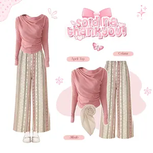 Outfit Casual Daily (April Top Dusty Pink, Celana Hommy Creamy Tribal, Jilbab Bella) Hangout - AV03