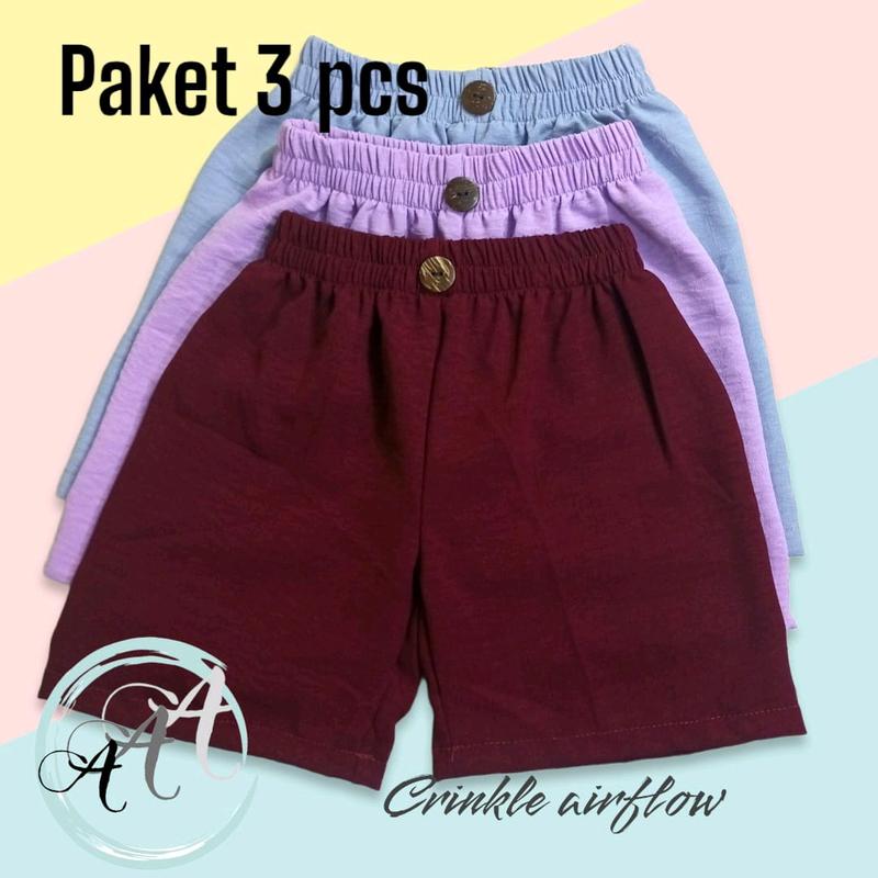 Paket 3 pcs Celana Pendek Anak Perempuan Crinkle airflow 1 - 10 Tahun 5