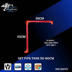 Set Pipa Aquarium 50-60cm Minimalis | Pipa Filter Atas / Overflow Tank 60cm Warna Merah Hitam Bening